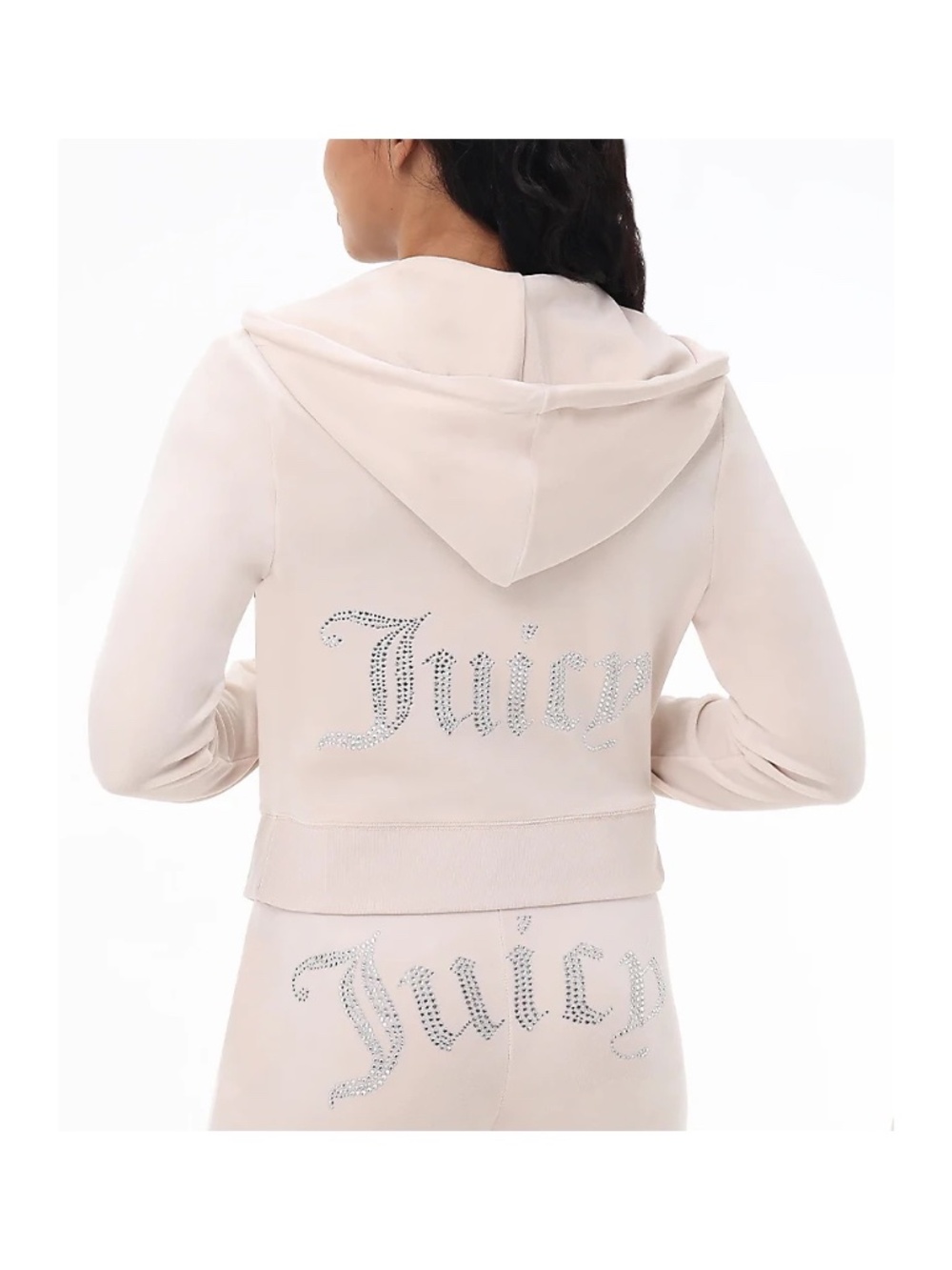 Juicy Couture Y2K Big Bling Velour Rhinestone Zip Hoodie Cream Size S